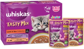Whiskas Junior Tasty Mix, Land and Sea Collection in Gravy, 12x70g Wet Cat Food for Kittens
